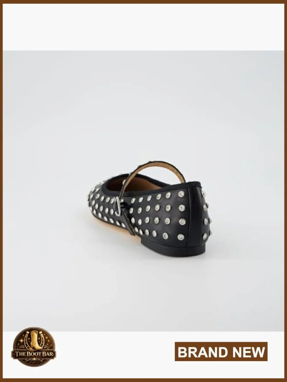 Bling Studded Mary Jane Flats - Memory Foam Faux Leather, Adjustable Buckle
